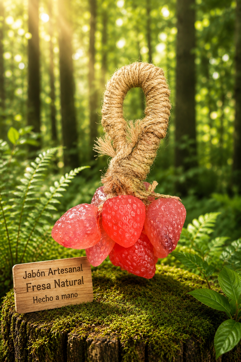 Jabón artesanal con forma de fresas